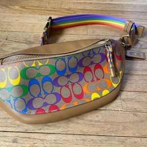 Coach Warren Belt Bag In Rainbow Signature Canvas